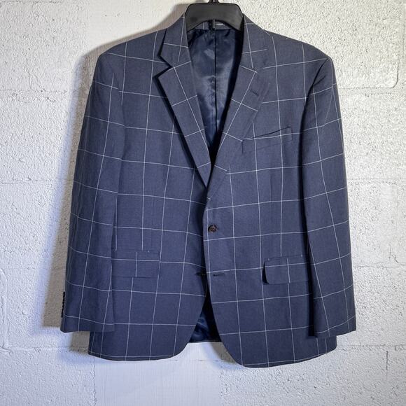 Stafford Classic fit Window Pain Linen blend Sport coat, Blue 42Short, $200 - Picture 1 of 10